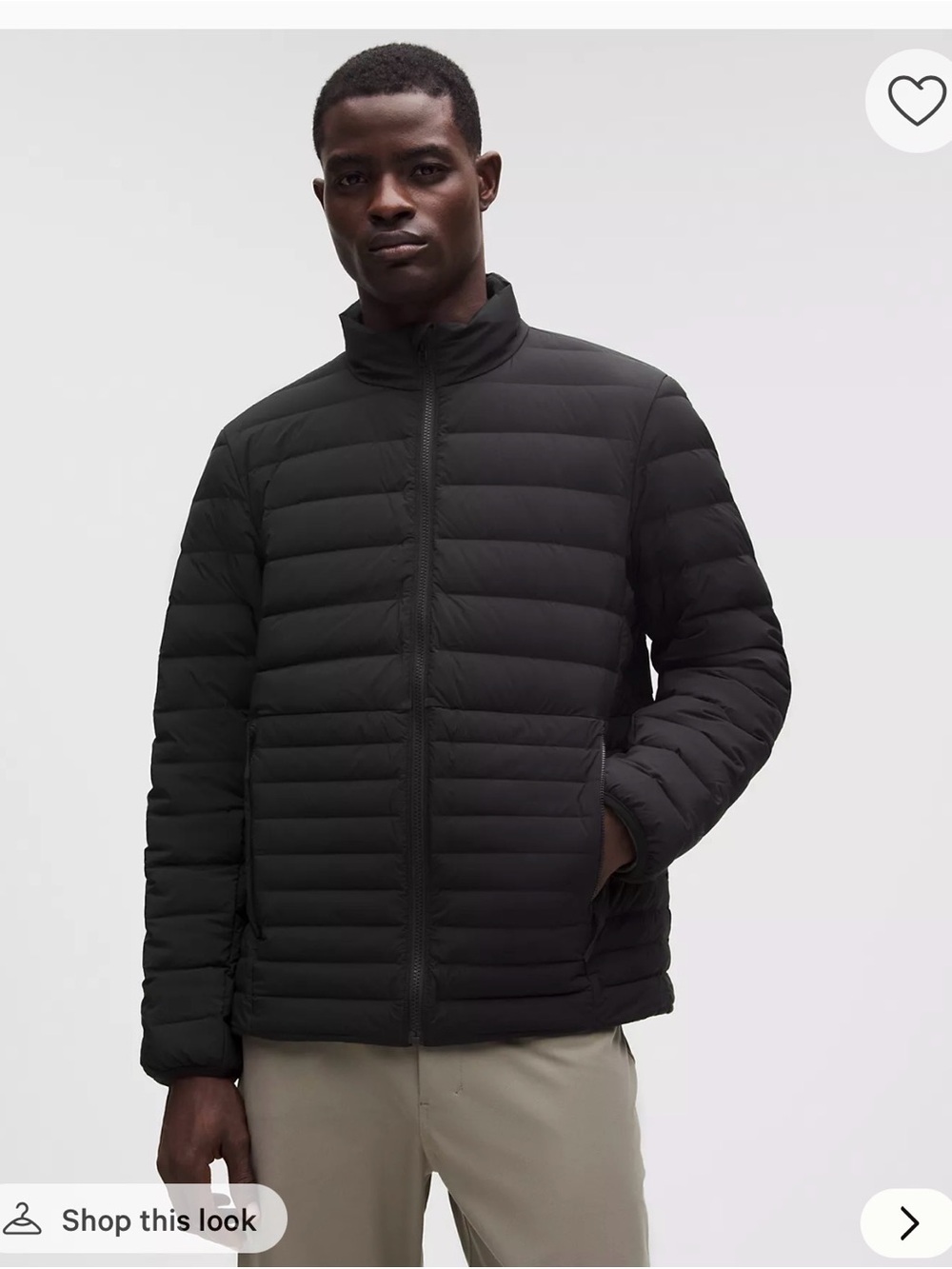 Lululemon Men's Black Quilted Puffer Jacket with Stand Collar